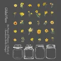 Decorative sticker set featuring 60 yellow floral motifs and classic jar line art designs - Flowing Gold / 62 Pieces/Pack