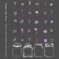 Purple floral aesthetic sticker set with 60 flower decals and vintage glass bottle labels - Purple Light Year / 62 Pieces/Pack