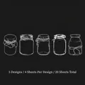 Set of 20 vintage glass jar stickers, featuring 5 unique hand-drawn bottle designs - Satisfactory