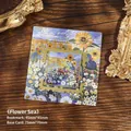 Metal stamp bookmark with artistic sunflower field painting and matching backing card - Sea of Flowers