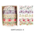 Floral pattern washi tape set with 5 unique rolls for DIY scrapbooking stickers - Spring Flower Romantic Series 5 (SDRT240221-5) / 5 Rolls