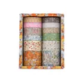 Set van 12 rollen vintage washi-tape met kleurrijke bloemenmotieven in een papieren doos - 1 Doos/Verpakking / Zonsondergang Lied