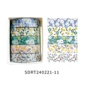 Floral washi tape set with assorted spring flower patterns for DIY scrapbooking decor - Spring Flower Romantic Series 11 (SDRT240221-11) / 5 Rolls