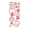Kawaii white fluffy bunny and strawberry themed PET stickers for DIY scrapbooking - Milk Tea Rabbit