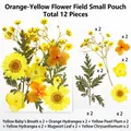 Orange and yellow dried flower material pack including 12 pieces for DIY crafts and bookmarks - Orange Flower Field