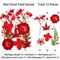 Set of 12 red dried flower specimens including roses and maple leaves for DIY crafts - Red Flower Field
