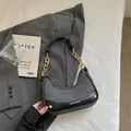 Elegant small grey and black contrast shoulder bag with a stylish gold chain strap - No Pendant / Black
