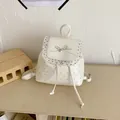 Süßer weißer Mini-Rucksack mit rosa Tupfen und Spitzenbesatz für Damen im Trend - Weiß