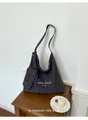Casual dark gray large capacity canvas tote bag for women with small hanging pouch - Black
