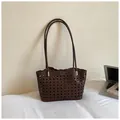 Large capacity dark brown hollow-out woven tote bag with long straps for summer - Without Pendant / Coffee