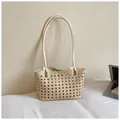 Elegante crème geweven tote tas met lange banden voor chic zomer woon-werkverkeer - Zonder Hanger / Broken Wit