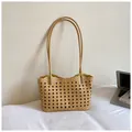 Beige opengewerkte geweven schoudertas voor zomerstrand en modieuze woon-werkstijl - Zonder Hanger / Geel
