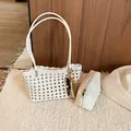 Elegante gebroken witte geweven shopper met bijpassende binnentas voor de zomervakantie - Met Hanger / Broken Wit