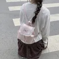 Sweet pink mini backpack with lace ruffles and bow detail for girls and women style - Pink