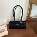 Koreaanse minimalistische zwarte onderarmtas van kunstleer met elegante gouden gesp - Basis stijl / Zwart
