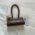 Classic brown minimalist underarm tote bag for women featuring a cute plush bear charm - With Pendant / Coffee