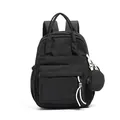 Fashionable black lightweight backpack for women with a small round pouch accessory - Black