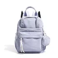 Fashionable lightweight lavender nylon backpack for women with front pocket and round charm - Purple