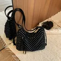 Large capacity black and white polka dot shoulder tote bag for women, commuter style - Without Pendant / Black