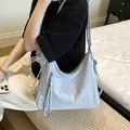 Stylish light blue large tote bag with white polka dots for women's daily commute - Without Pendant / Blue