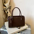Elegant vintage dark brown faux leather handbag for women minimalist office style tote - Coffee