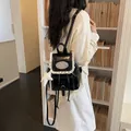 Vintage mini black shiny backpack with lace trim and star charm for women, elegant variant - Black