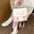 Elegant niche pink and white backpack with cute heart and star embroidery detail - Pink with White