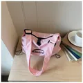 Stylish pink grid canvas crossbody shoulder bag with black Banatu logo for women - No Pendant / Pink