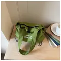 Stylish green checkered canvas shoulder bag with adjustable strap, zip closure and buckle - No Pendant / Green