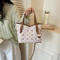 Elegant beige patterned handbag for women with cute bear charm for summer commuting - Without Pendant / Coffee