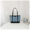 Large denim tote bag with black trim and sequins for women's commuter fashion - No Pendant / Black
