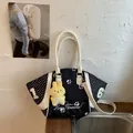 Bolso tote de béisbol de lunares de gran capacidad con lindo colgante de conejo - Con Colgante / Negro