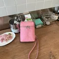 Minimalist pink suede texture mini bucket bag and crossbody phone bag for women - Rose Red