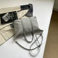 Large gray canvas shoulder bag for women, casual crossbody tote for daily commute. - Standard Type / Gray
