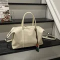 Cream large capacity canvas tote bag with adjustable shoulder strap and bead charm - Standard Type / Off White
