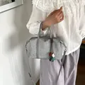 Casual grey large capacity canvas crossbody bag with colorful bead charm for women - With Pendant / Gray