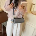 Grey Korean style cylinder crossbody bag for women with leather strap and bear charm - With Bear Pendant / Blue