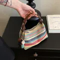 Handmade colorful rainbow woven straw shoulder bag for summer vacation with beads detail - With Charm / Colorful