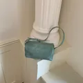 Minimalist mint green faux suede cylinder barrel shoulder bag for women summer style - Green