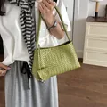 Elegant green woven faux leather hobo shoulder bag with matching mini coin pouch charm - Green