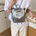 Sweet girl's silver metallic mini backpack with white lace trim and dog patch - Silver