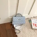 Elegant light blue quilted crossbody bag with chain strap in Korean fashion trend style - No Pendant / Blue
