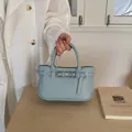 Elegante borsa a mano in similpelle blu chiaro testurizzata con dettaglio fibbia anteriore - Stile Semplice / Blu