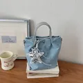 Chic blue denim handbag with silver star charms and sparkling rhinestone accents - Small (With Pendant) / Silver