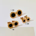 Rose gold titanium steel stud earrings with black Roman numeral inlay in three sizes - Roman Stud Earrings (708) / 8 mm / Rose Gold