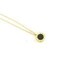 Elegant gold titanium steel necklace featuring a black Roman numeral circle pendant - Clavicle Necklace (8143) / Gold