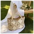 Handgefertigte Häkel-Stofftasche mit Blumenmuster ideal für Sommerstrand und Ausflüge - Khaki