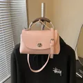 Vintage pink pebbled leather crossbody handbag with silver hardware for women fashion - Basic Style / Pink