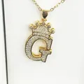 Elegant gold-plated iced out letter G pendant necklace featuring a crown with zircons - Letter G / Gold