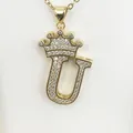 Elegant gold-plated initial U pendant necklace featuring a crown and sparkling zircons - Letter U / Gold